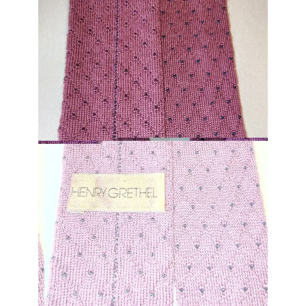 Vintage 80s Henry Grethel Cotton Woven Diamond Dot Square Purple Skinny Necktie